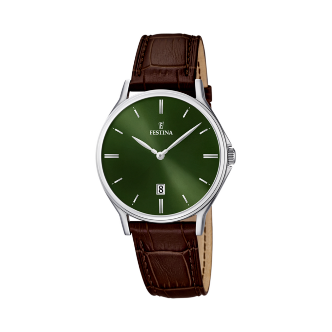 Festina Gents Green Dial Strap Watch