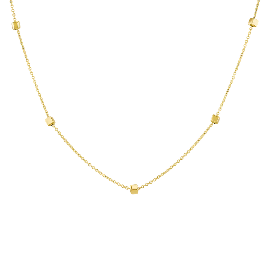 9ct Yellow Gold 9 Station Square Pebble Necklace