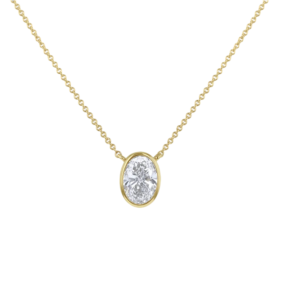 9ct Yellow Gold Oval Lab Created Diamond Necklace