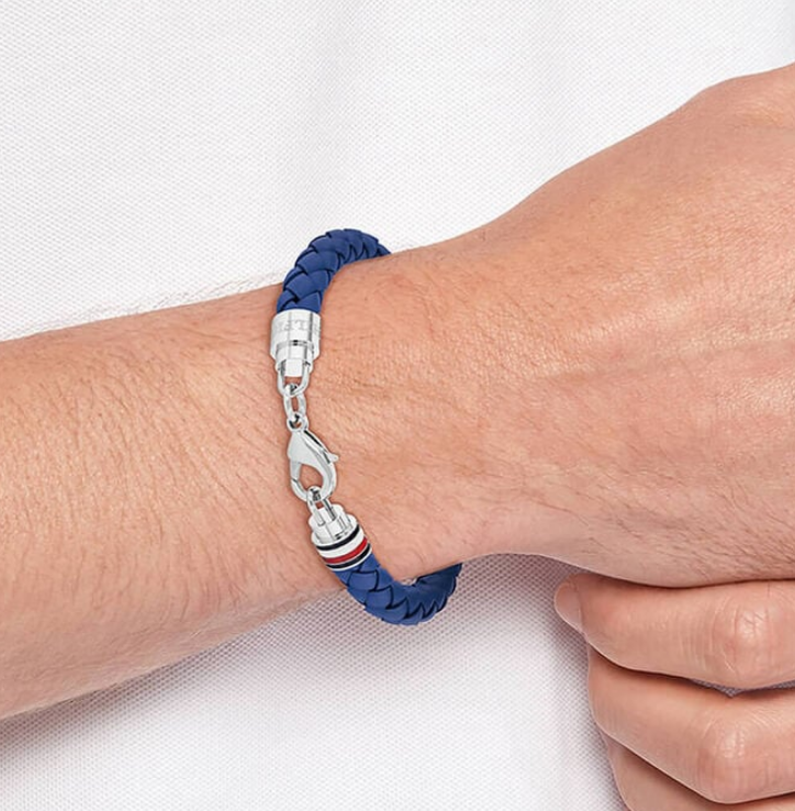 Tommy Hilfiger Mens Iconic Blue Leather Bracelet
