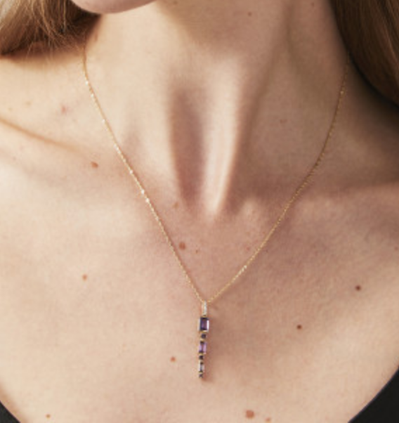 9ct Yellow Gold Amethyst & Diamond Pendant Necklace