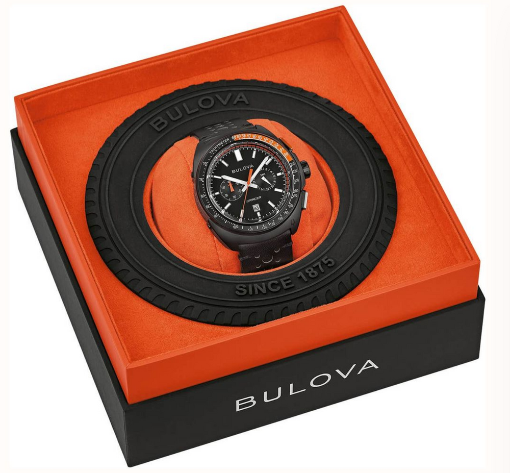 Bulova Men's Racer Chronograph Black Dial / Black Leather Strap