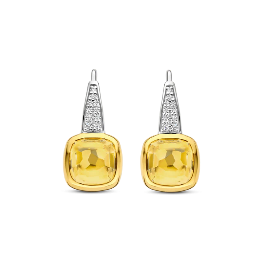 TI SENTO Gold-Plated Yellow Cushion Drop Earrings