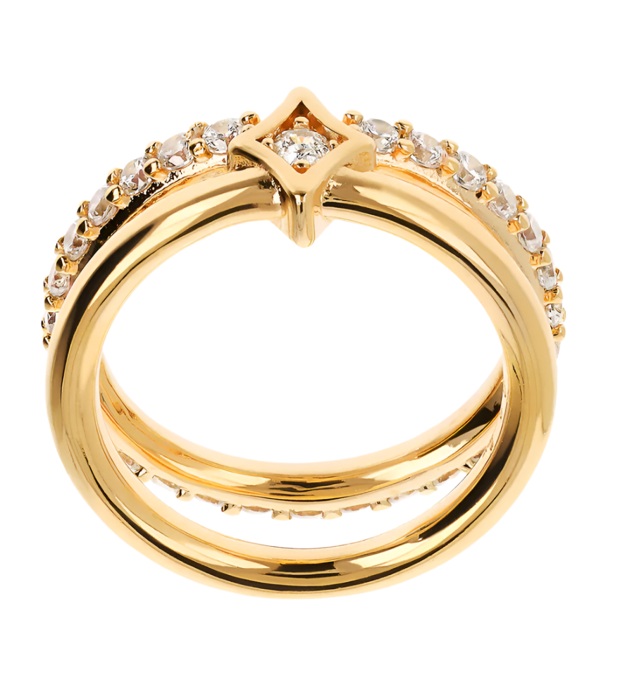 Double Ring Golden Étoile Band and Veretta in Cubic Zirconia