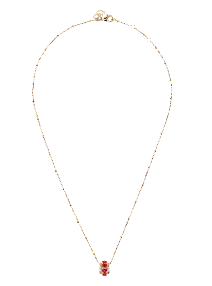 Golden Necklace with Disc Pendant and Hearts in Cubic Zirconia
