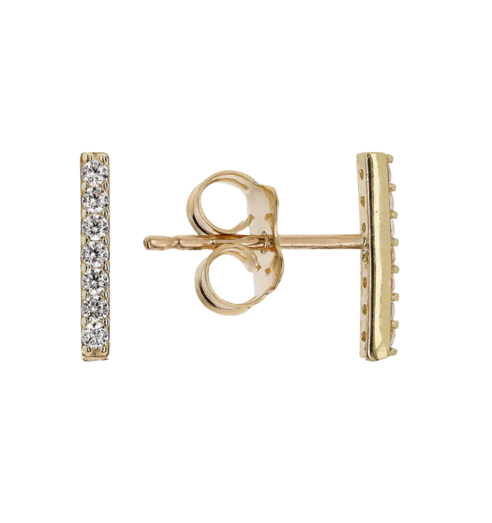 Bar Lobe Earrings with Cubic Zirconia 375 Gold