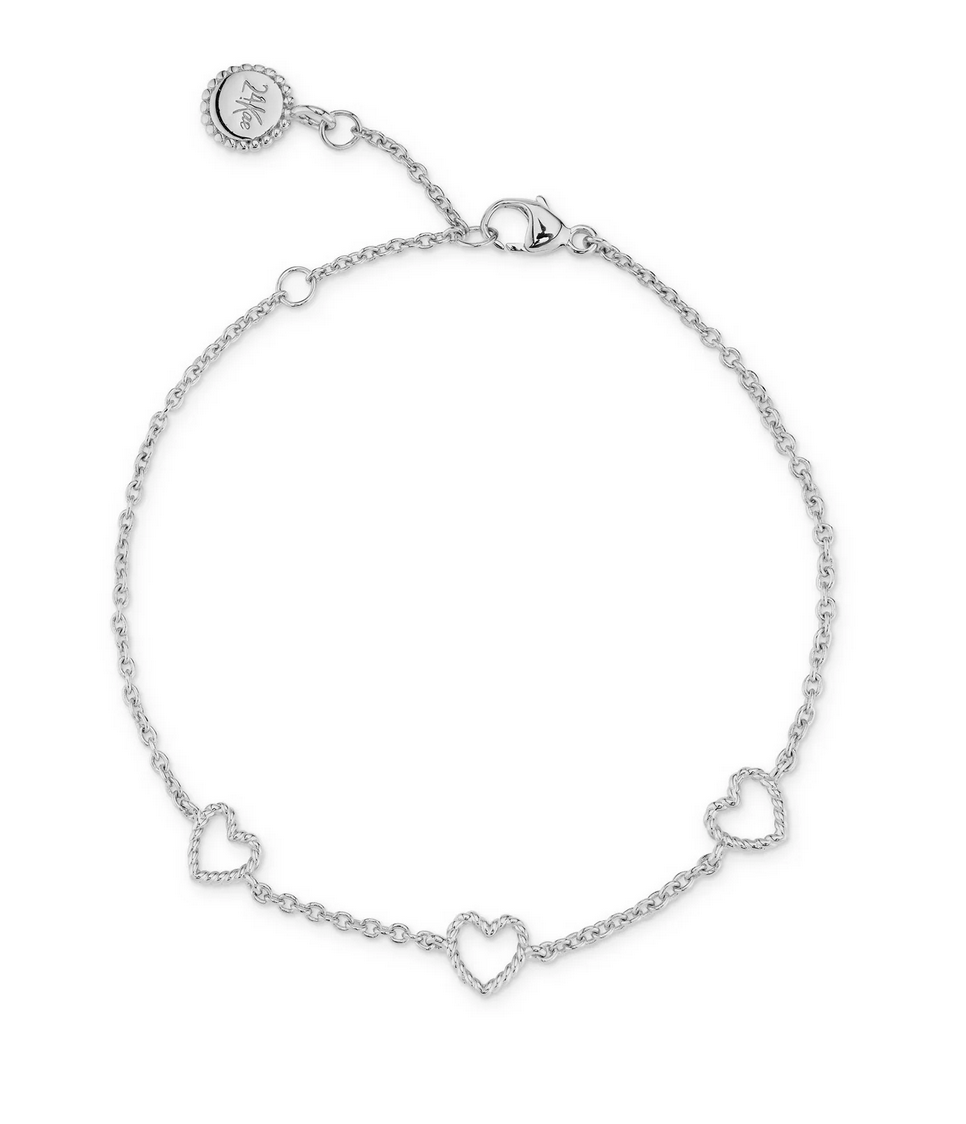24Kae Silver Bracelet with Rope Style Hearts