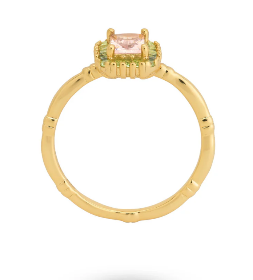 24Kae Ring with Structure and Colored Stones