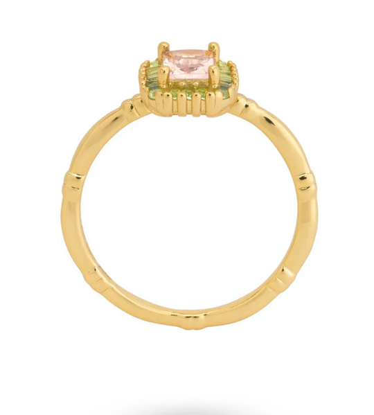 24Kae Ring with Structure and Colored Stones