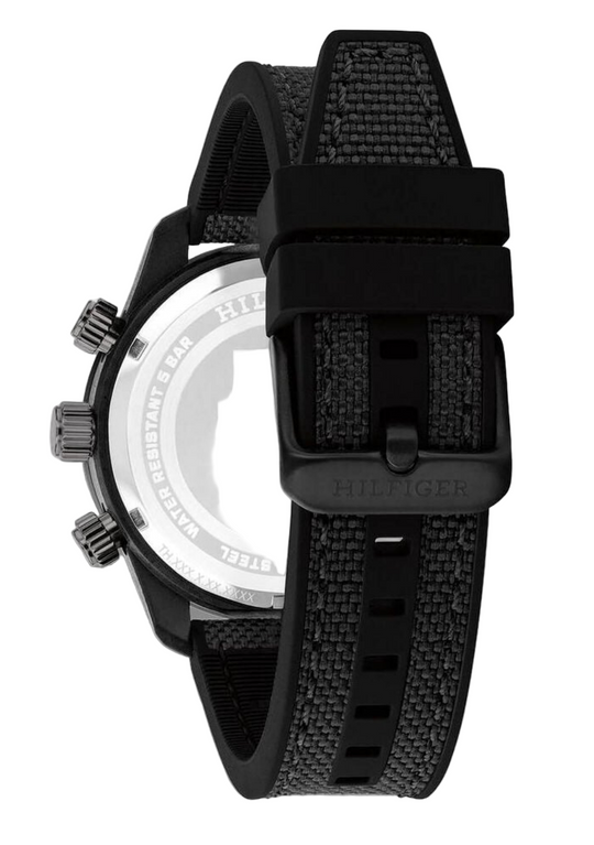 Tommy Hilfiger Black Monogram Dial Black Strap Watch