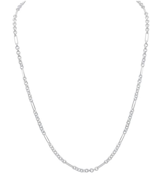 Silver 4mm Handmade Oval Round Figaro Chain