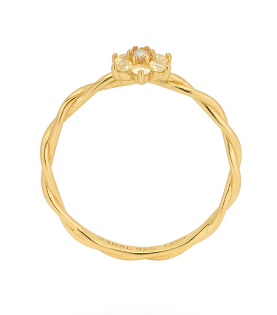 24Kae Ring with Flower and Pearl
