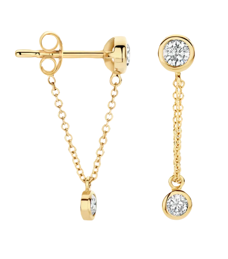 Blush 14ct Gold Zirconia Chain Drop Earrings