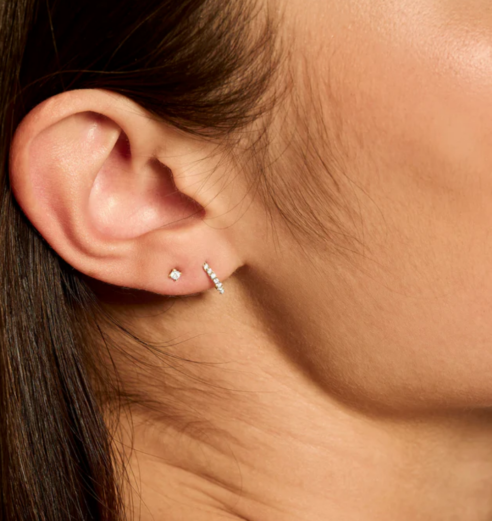 Blush 14ct Gold Zirconia Huggie Ball Charm Earrings