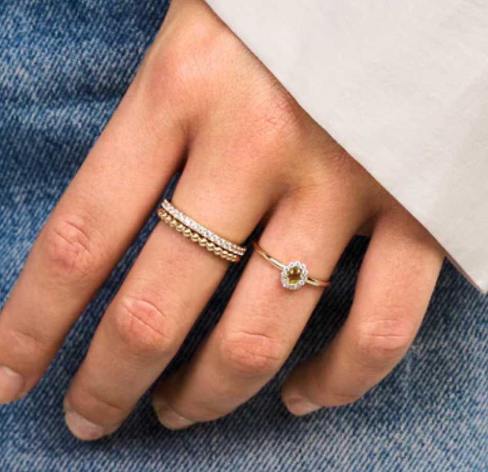 Blush 14ct Gold Beaded Minimalist Stacking Ring