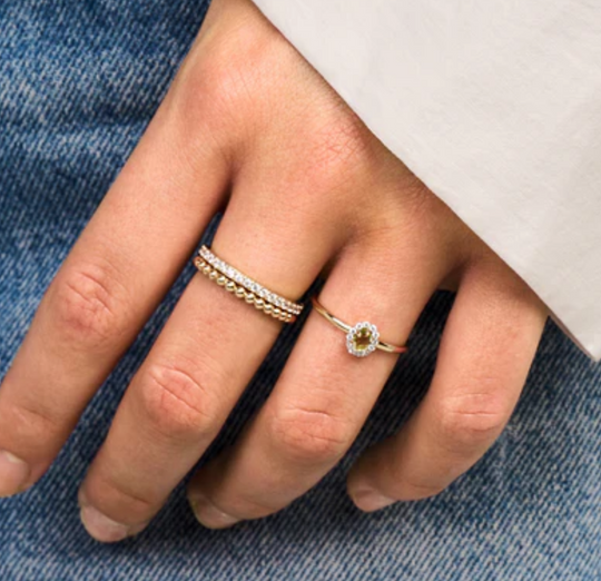 Blush 14ct Gold Beaded Minimalist Stacking Ring