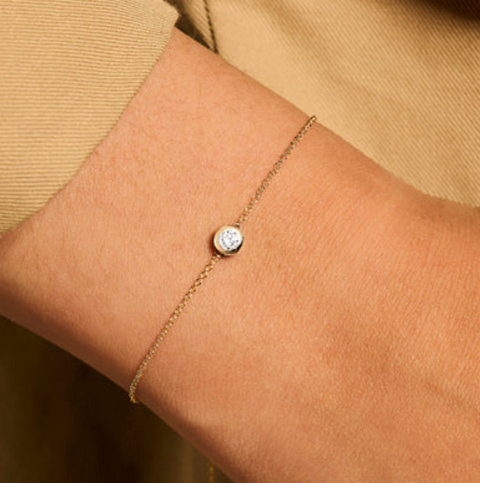 Blush 14ct Gold Fine Chain Bezel-Set Diamond Bracelet