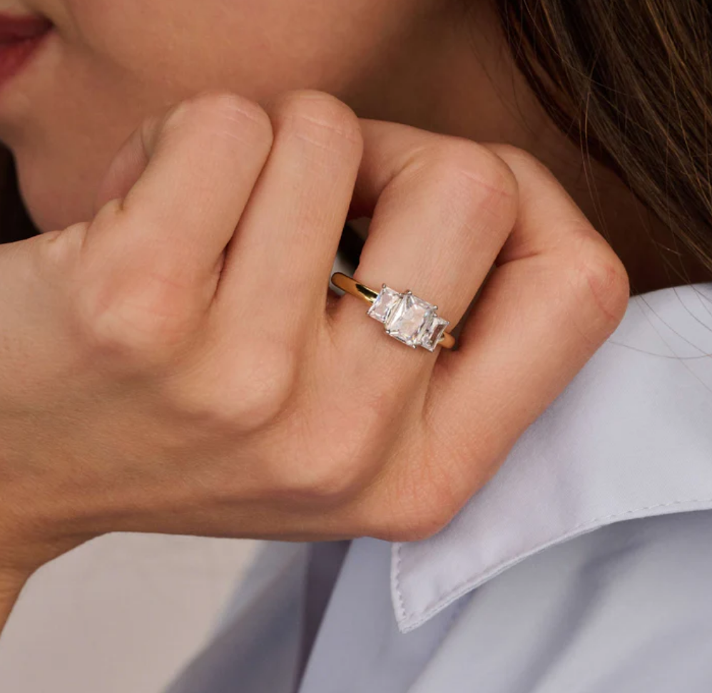 Ti Sento Rectangular Triple Zirconia Ring