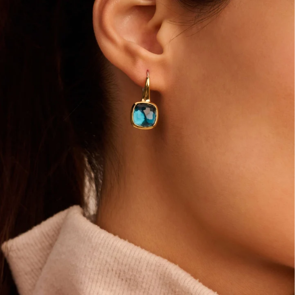 Ti Sento Blue Cushion Hoops Earrings