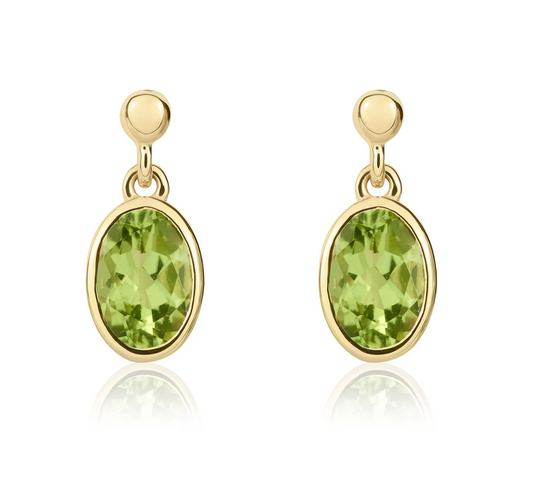 9ct Yellow Gold Oval Peridot Drop Earrings
