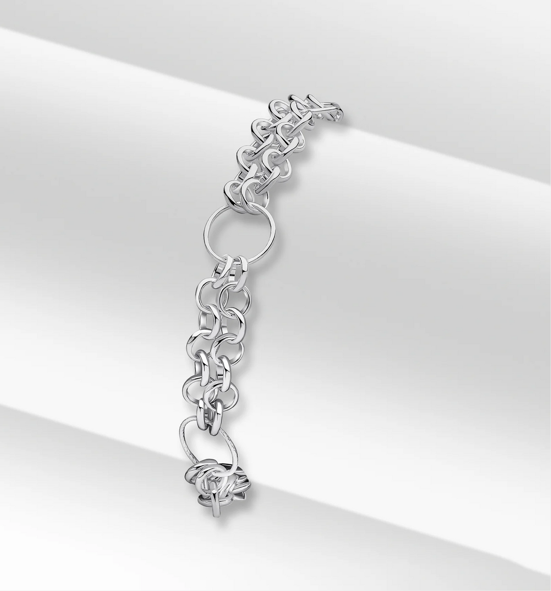 Silver Handmade Oval and Round Gate Chain Bracelet 7.5"