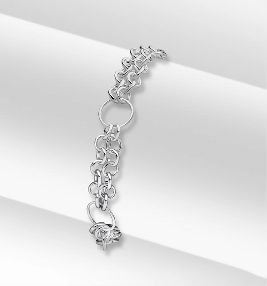 Silver Handmade Oval and Round Gate Chain Bracelet 7.5"