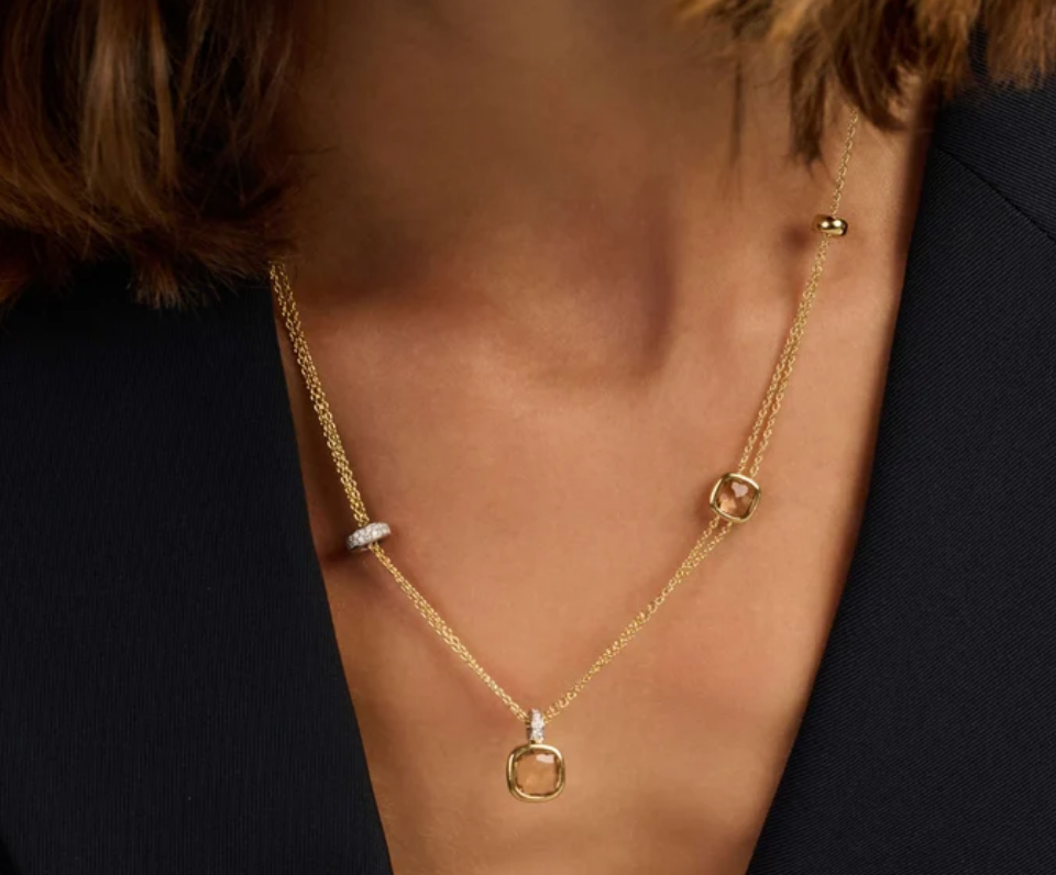 Ti Sento Layered Cushion Yellow Necklace