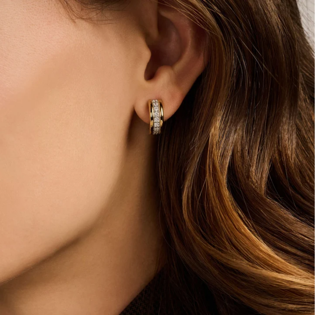 Ti Sento Triple Band Zirconia Gold Vermeil Hoops