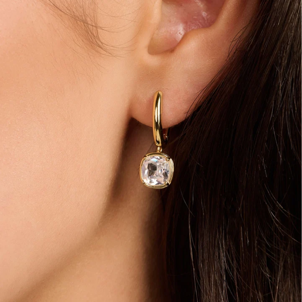 Ti Sento Zirconia Cushion Gold Vermeil Hoops