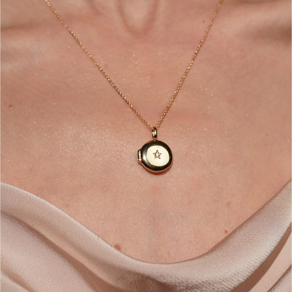Burren Little Moment Round Locket Necklace with CZ Star