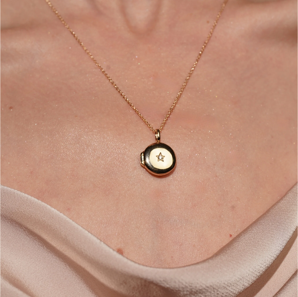 Burren Little Moment Round Locket Necklace with CZ Star