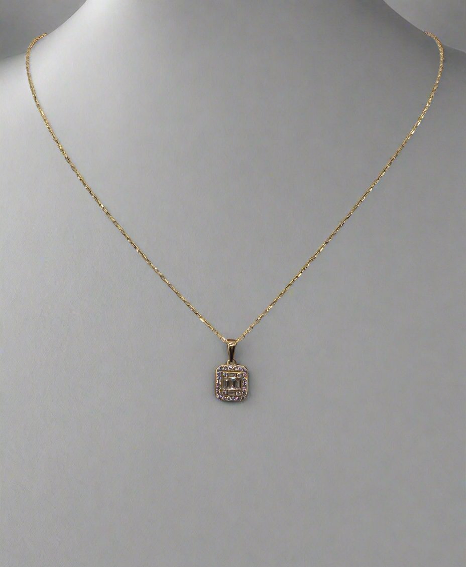 Diamond Pave Square Pendant Necklace