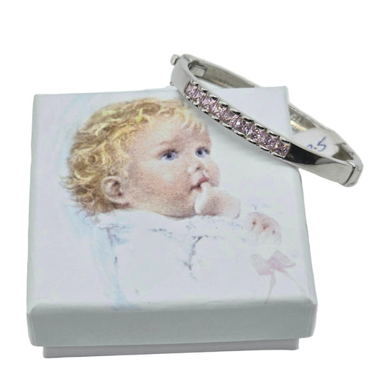 Christening Bracelet with Pink Stone