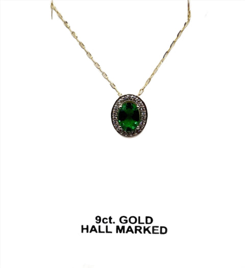 9ct Gold Necklace With Green Stone
