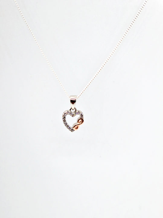 Two Tone Heart Pendant with CZ Detail