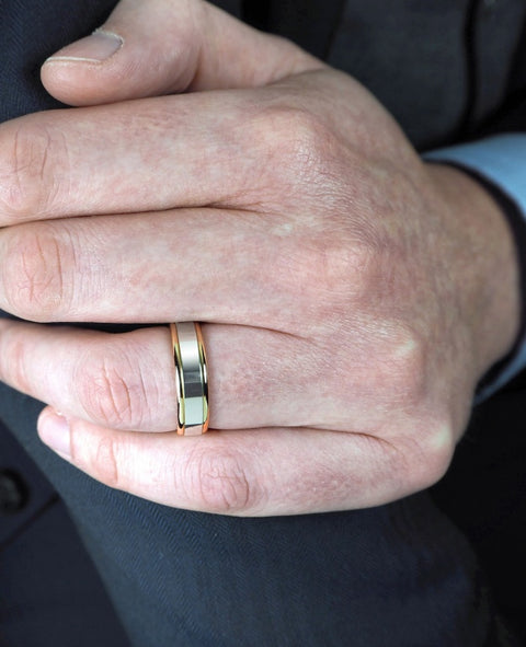 Gents Two Tone Yellow & White Gold Wedding Band
