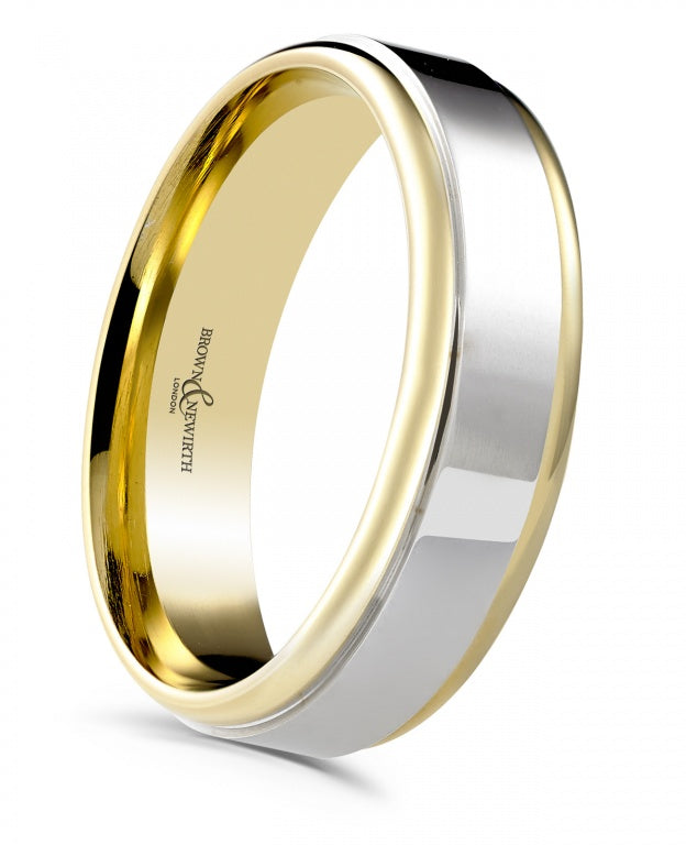Gents Two Tone Yellow & White Gold Wedding Band