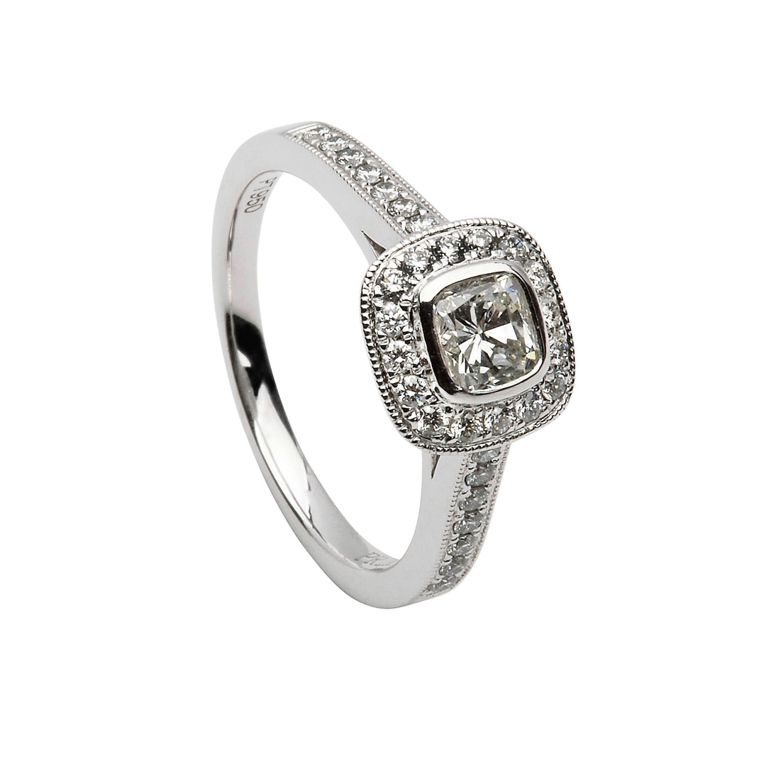 Cushion Shaped Halo Diamond Engagement Ring