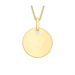 9ct Gold Plain Circle Disc with 18" Chain