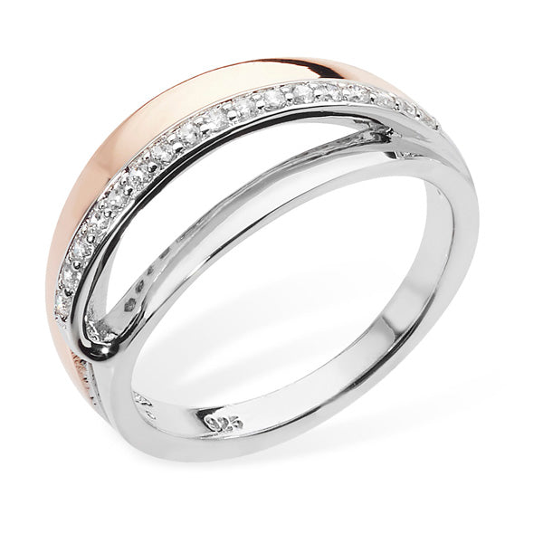Sterling Silver Two Tone Ring With CZ