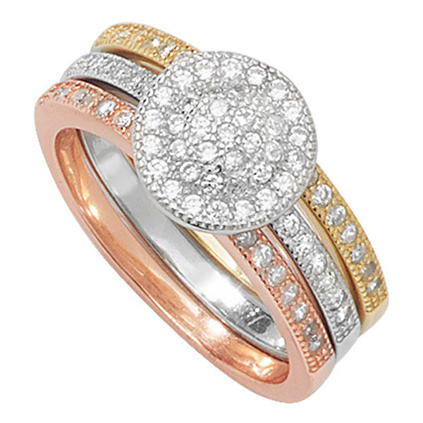 Sterling Silver Three Tone Fancy Band