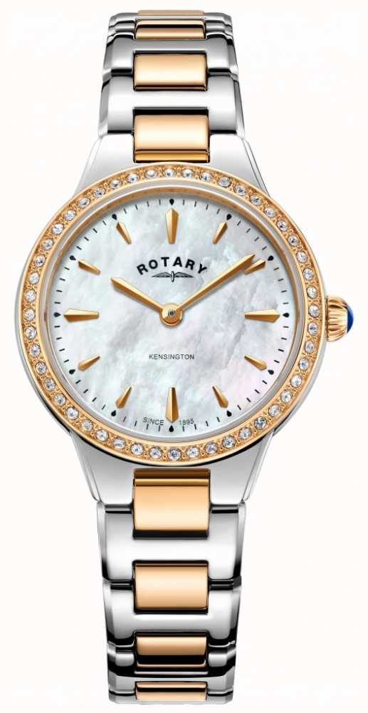 Ladies Rotary Watch Kensington Rose Gold Two Tone Stone Set Design