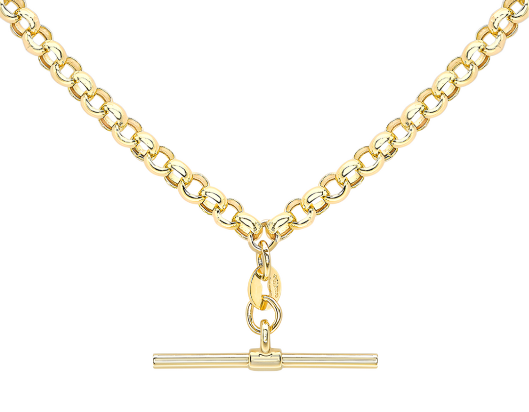 9ct Gold Belcher Chain With T-Bar & Albert Clasp Necklace