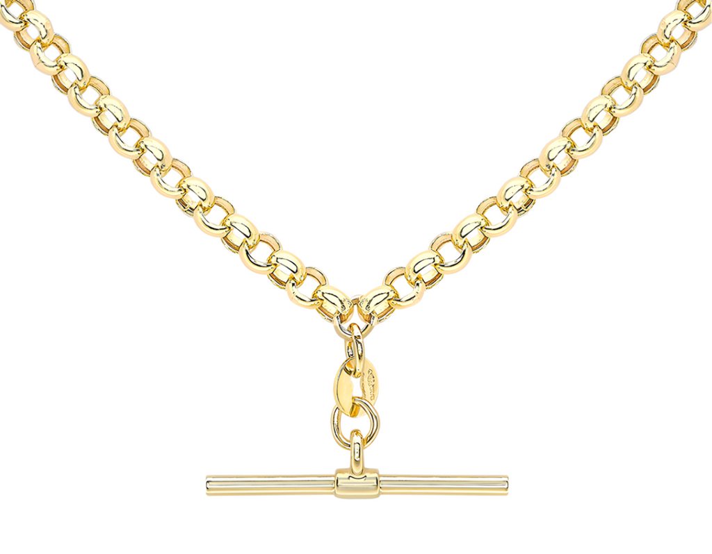 9ct Yellow Gold T Bar Belcher Chain Albert Clasp Necklace