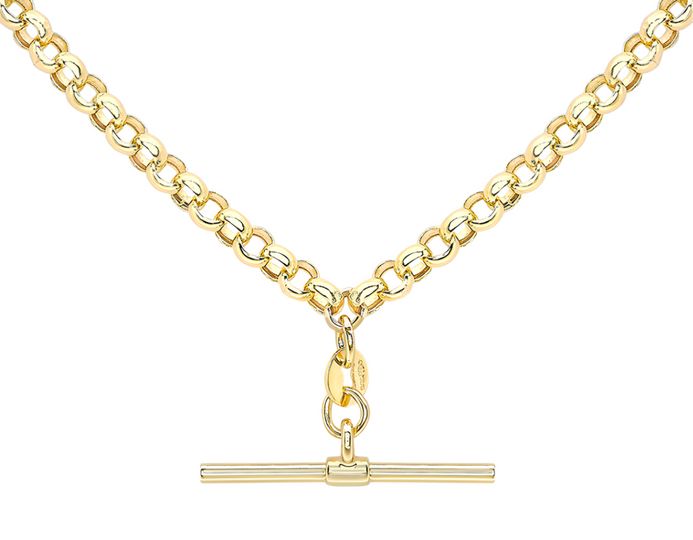 9ct Gold Belcher Chain With T-Bar & Albert Clasp Necklace