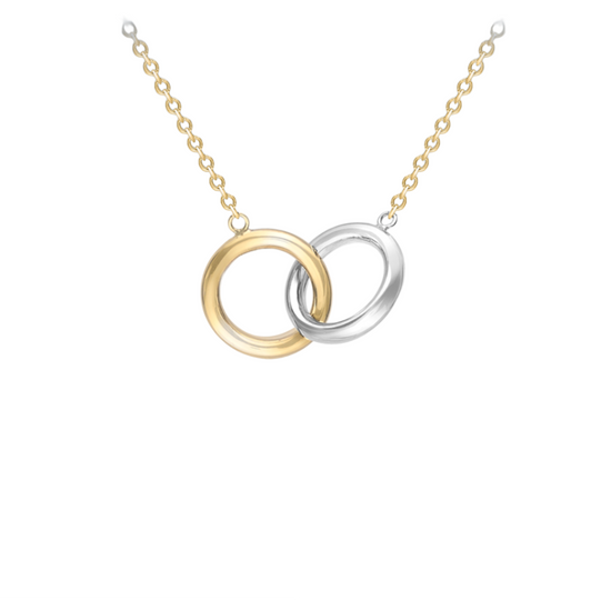 9ct Two Colour Gold Linked Rings Adjustable Necklace