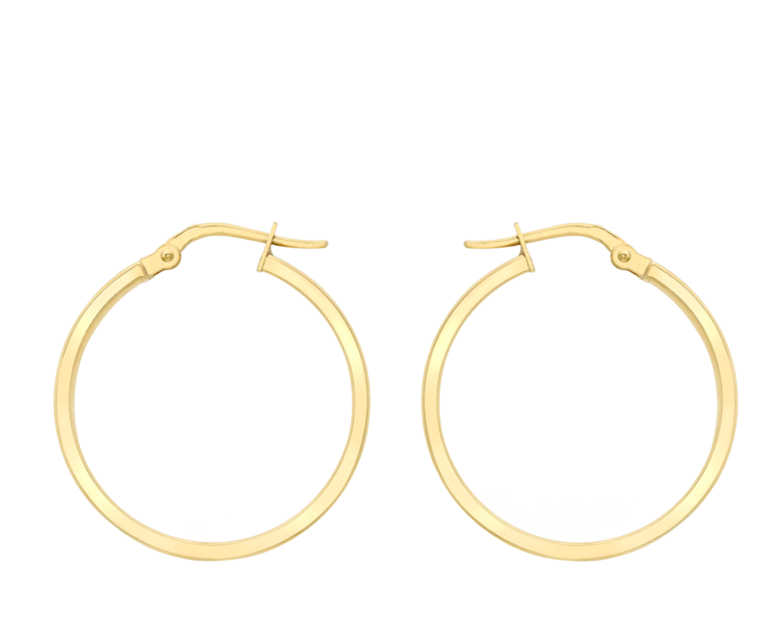 9ct Yellow Gold Rectangular Tube Polished Creole Earrings