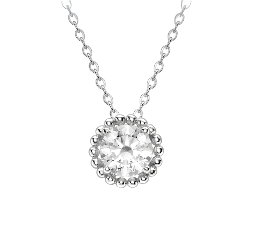 9ct White Gold Cubic Zirconia Halo Adjustable Necklace