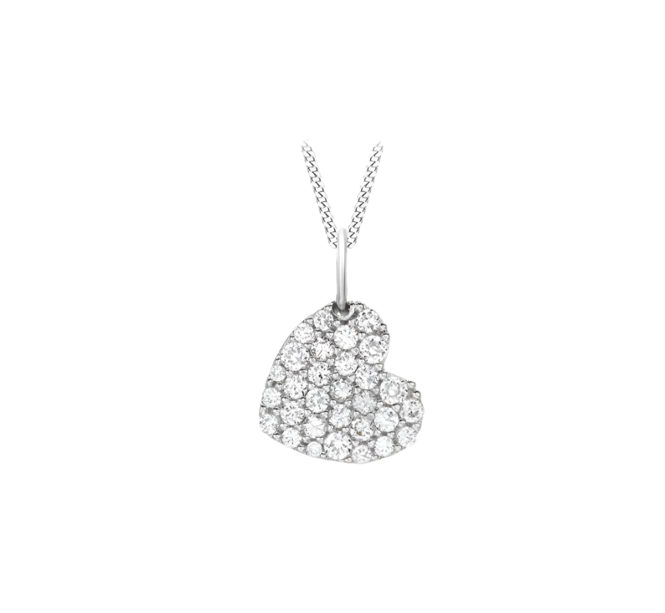 9ct White Gold Pave Set Cubic Zirconia Heart Pendant