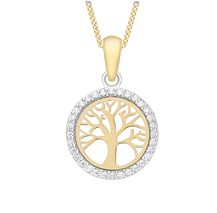 9ct Yellow Gold Cubic Zirconia 'Tree of Life' Pendant